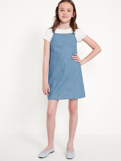 Sleeveless Jean Dress and T-Shirt Set for Girls
