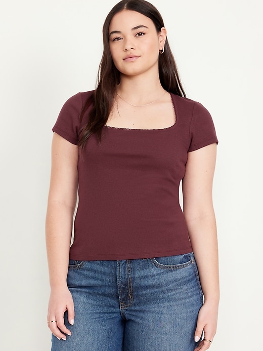 Image number 5 showing, Lace-Trim Rib-Knit Top