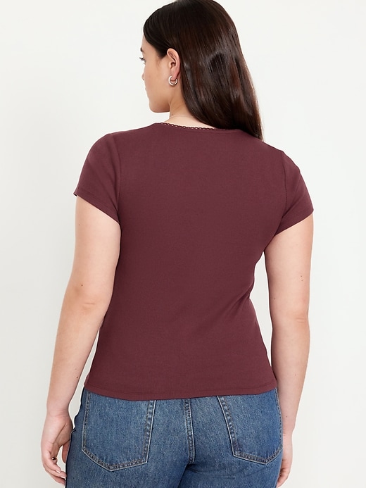 Image number 6 showing, Lace-Trim Rib-Knit Top