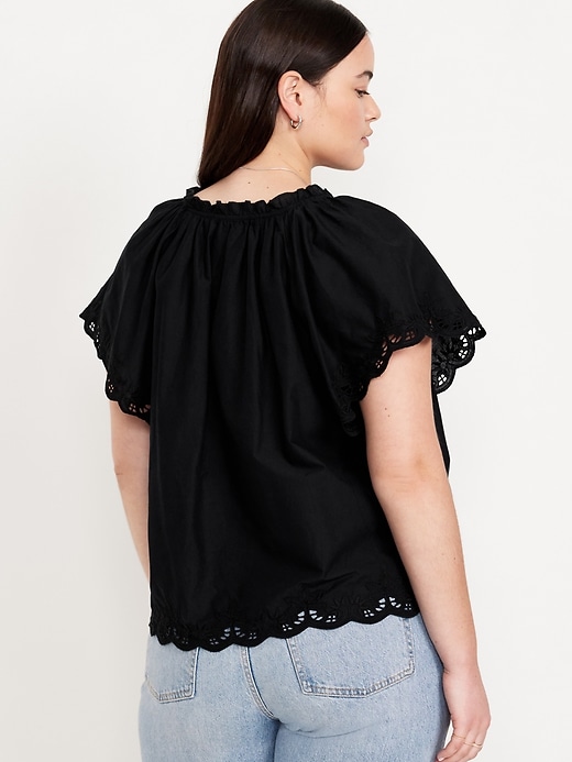 Image number 6 showing, Embroidered Split-Neck Top