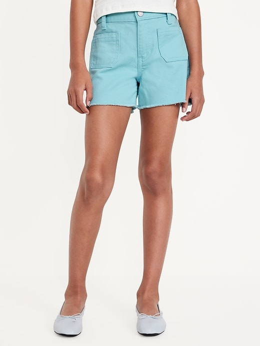 View large product image 1 of 5. High-Waisted Pocket Frayed-Hem Shorts for Girls