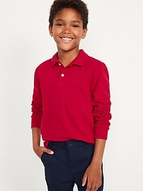 Image number 1 showing, School Uniform Long-Sleeve Polo Shirt for Boys