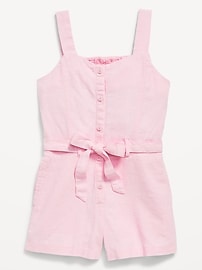 View large product image 3 of 3. Sleeveless Linen-Blend Tie-Front Romper for Girls