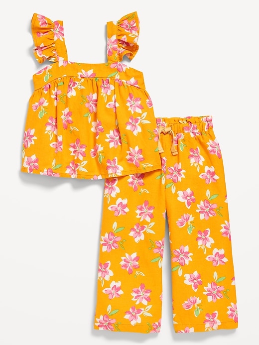 View large product image 1 of 4. Sleeveless Linen-Blend Top and Wide-Leg Pants Set for Toddler Girls