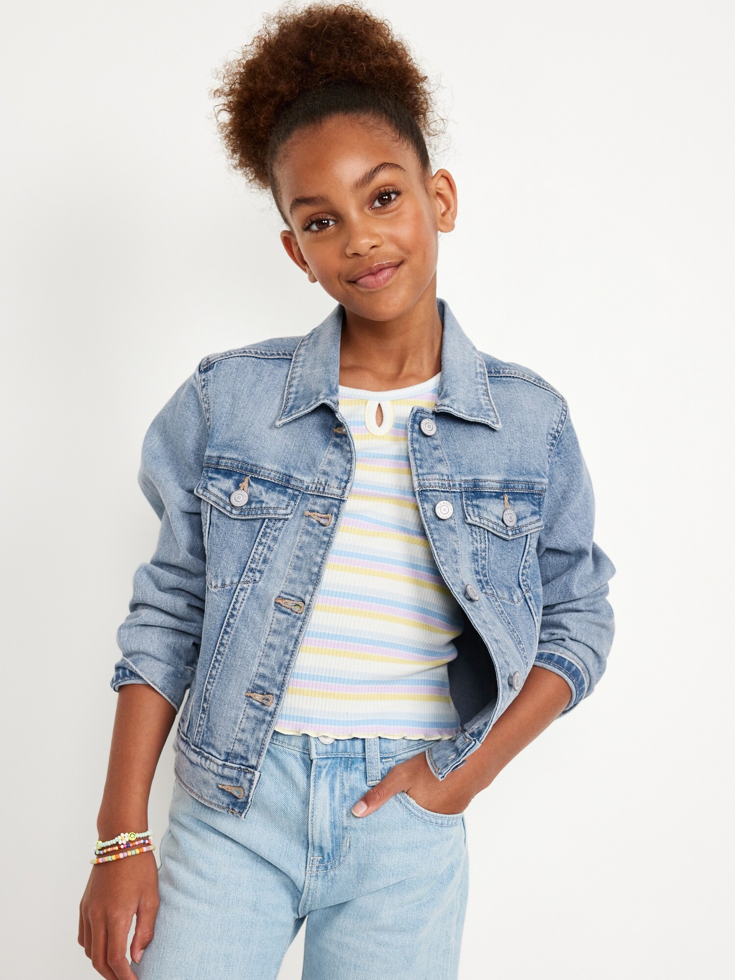 Куртка Old Navy Jean Trucker Jacket для девочек, цвет: Светлая варка — фото 1