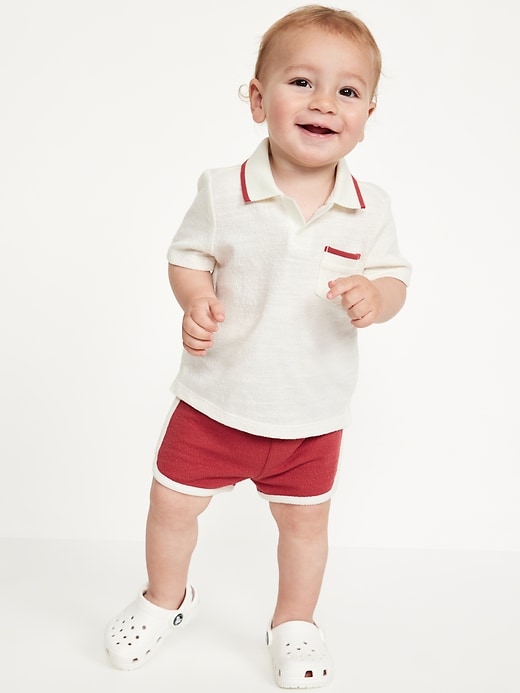 View large product image 1 of 3. Textured-Knit Collared Pocket Shirt and Shorts Set for Baby