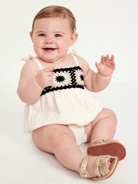 Sleeveless Crochet-Trim One-Piece Romper for Baby