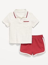 View large product image 3 of 3. Textured-Knit Collared Pocket Shirt and Shorts Set for Baby