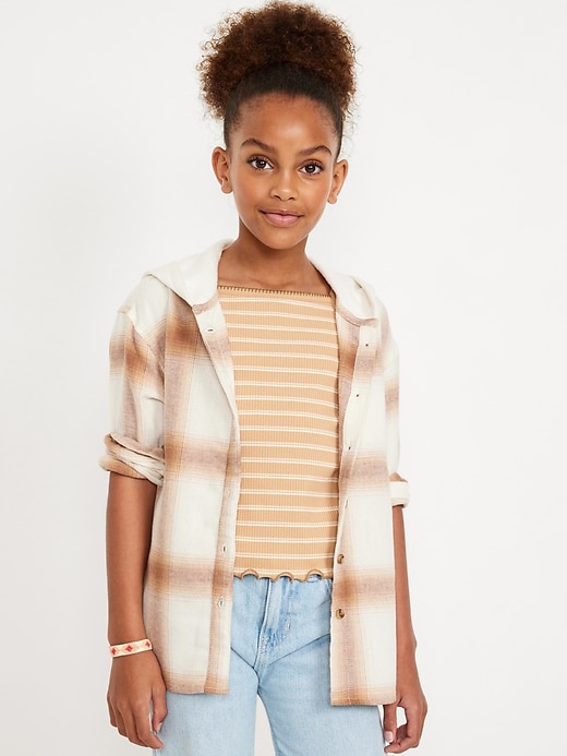 View large product image 1 of 3. Long-Sleeve Hooded Flannel Shirt for Girls