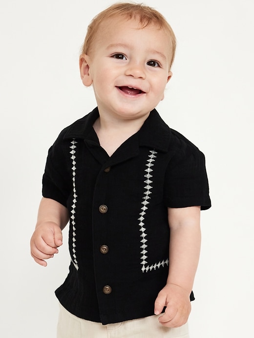 View large product image 1 of 1. Short-Sleeve Textured Double-Weave Camp Shirt for Baby