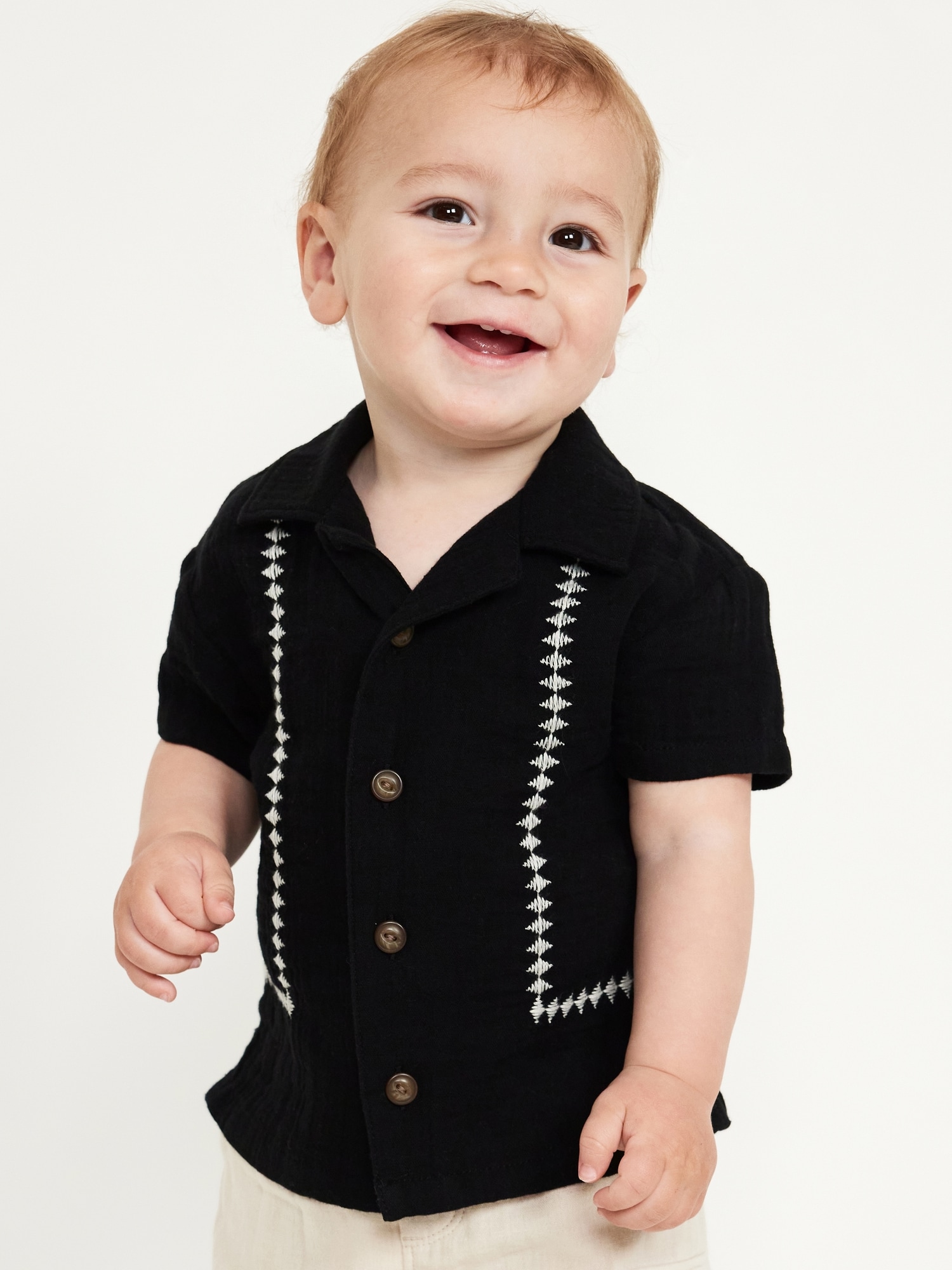 Short-Sleeve Textured Double-Weave Camp Shirt for Baby