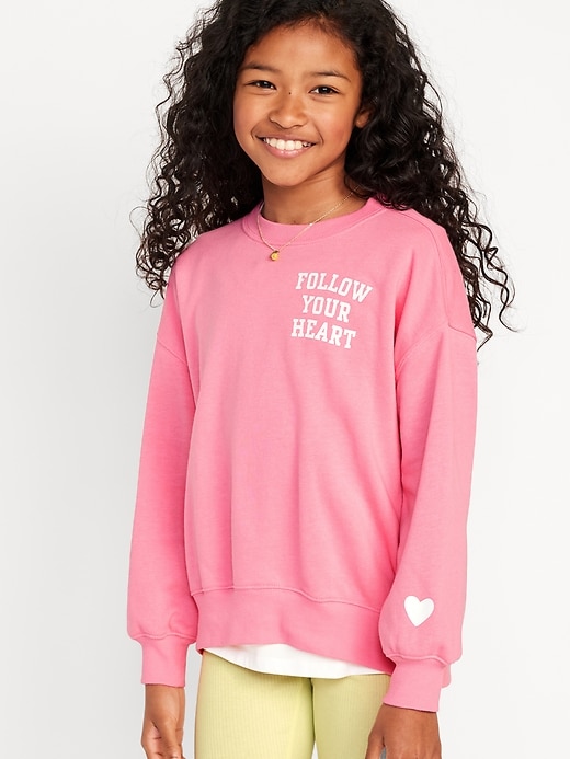 View large product image 1 of 5. Oversized Crew-Neck Graphic Tunic Sweatshirt for Girls