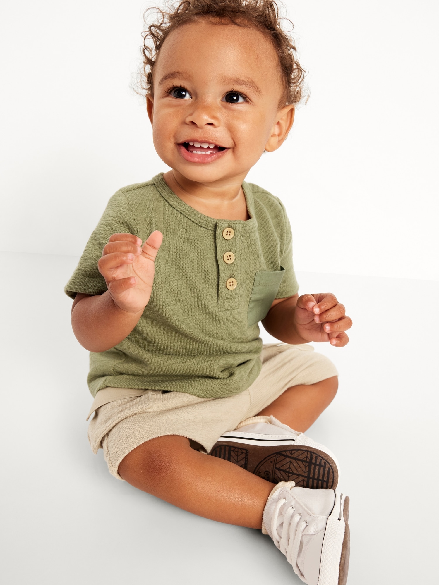 Textured Henley Pocket T-Shirt and Shorts Set for Baby