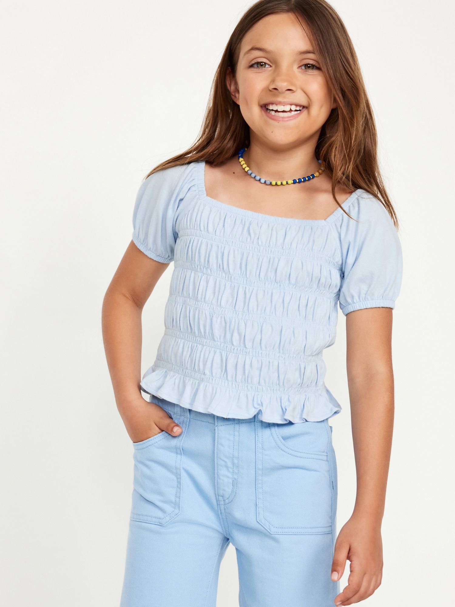 Puff-Sleeve Smocked Top for Girls