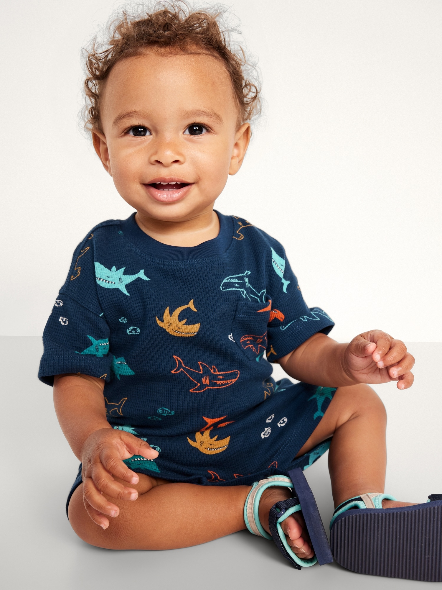 Printed Thermal-Knit Pocket T-Shirt and Shorts Set for Baby