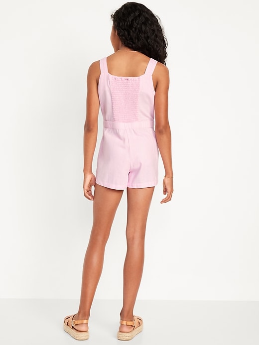 View large product image 2 of 3. Sleeveless Linen-Blend Tie-Front Romper for Girls
