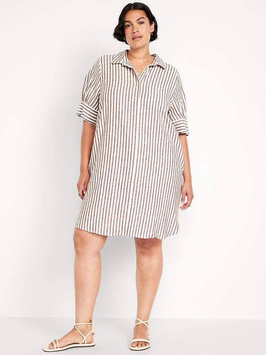 Puff-Sleeve Linen-Blend Shirt Dress | Old Navy