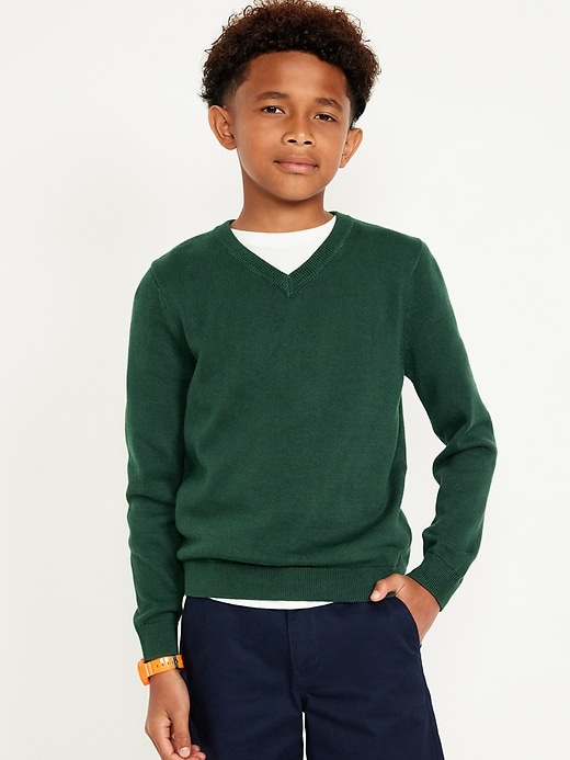 View large product image 1 of 3. Long-Sleeve Solid V-Neck Sweater for Boys