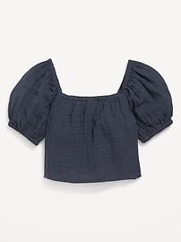 View large product image 3 of 3. Puff-Sleeve Double-Weave Tie-Knot Top for Girls