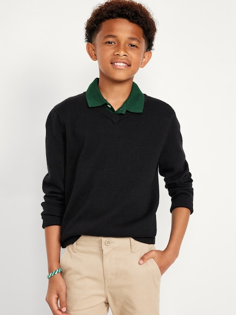 School Uniform Solid V-Neck Sweater for Boys - Black Jack