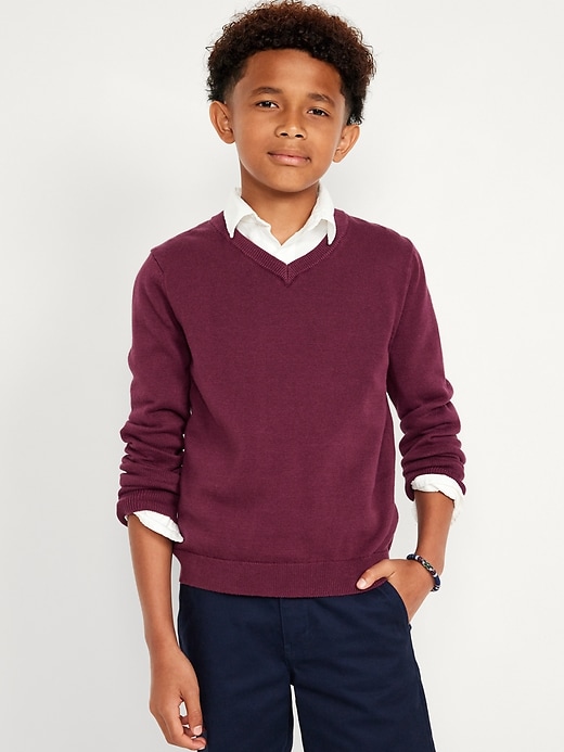 View large product image 1 of 3. Long-Sleeve Solid V-Neck Sweater for Boys