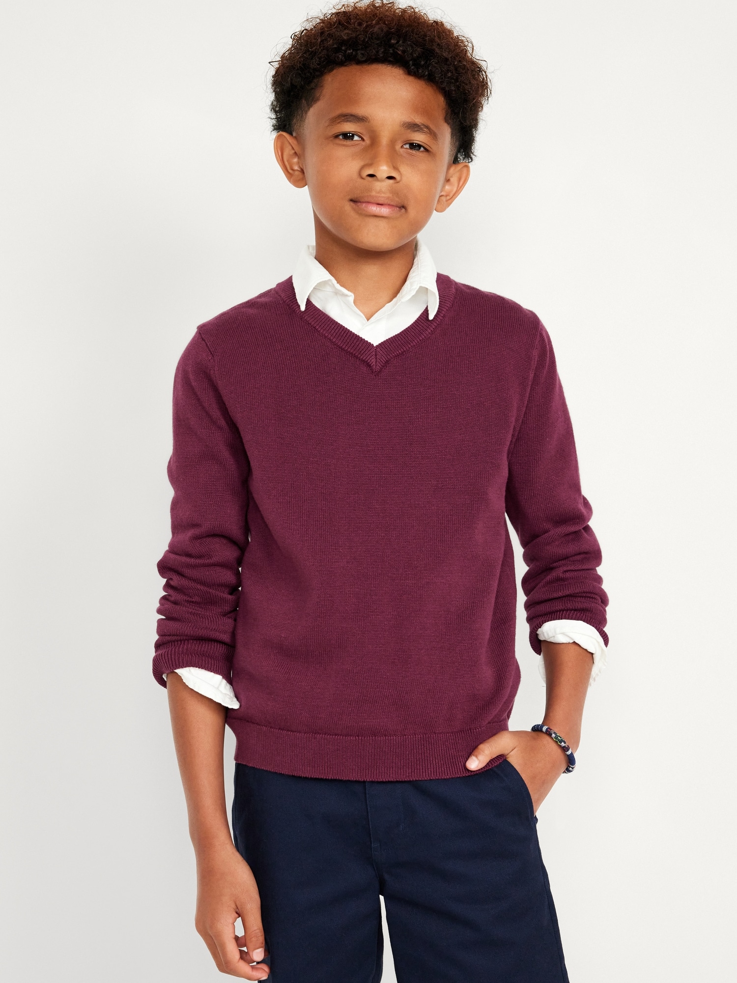 Long-Sleeve Solid V-Neck Sweater for Boys Hot Deal
