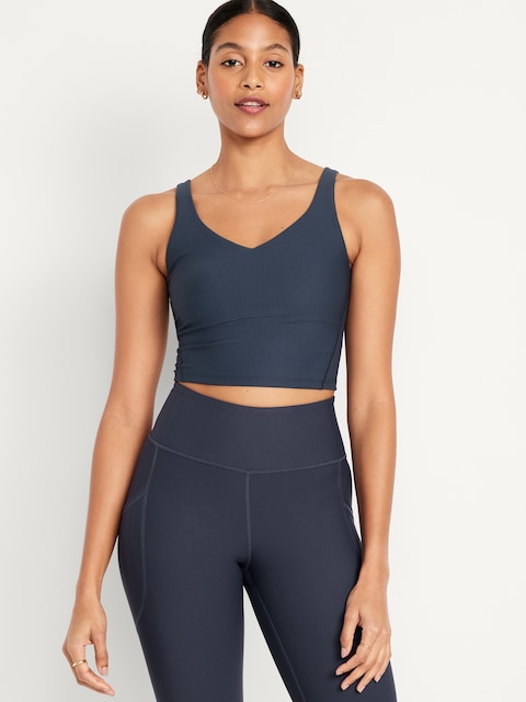 Light Support PowerSoft Rib Longline Sports Bra - Ribbed Dusk Navy