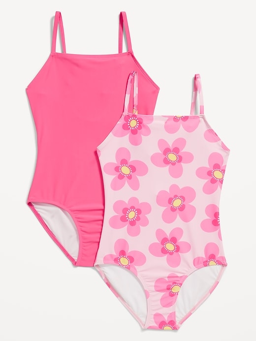 View large product image 1 of 2. Printed Back-Cutout One-Piece Swimsuit 2-Pack for Girls