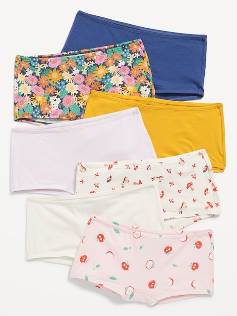 Boyshorts Underwear 7-Pack for Girls - Fruits And Flowers