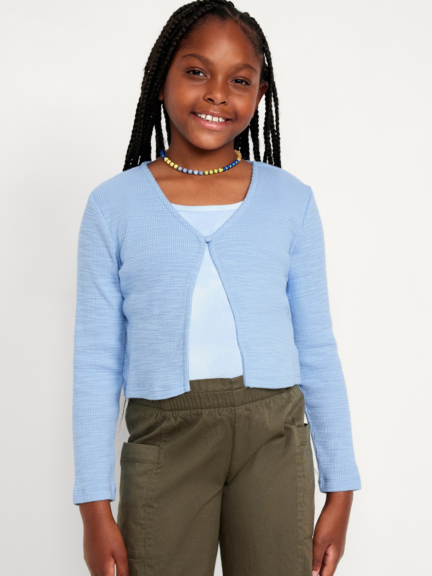 Cat & Jack Girls Blue White Open Front Long Sleeve Cardigan Sweater