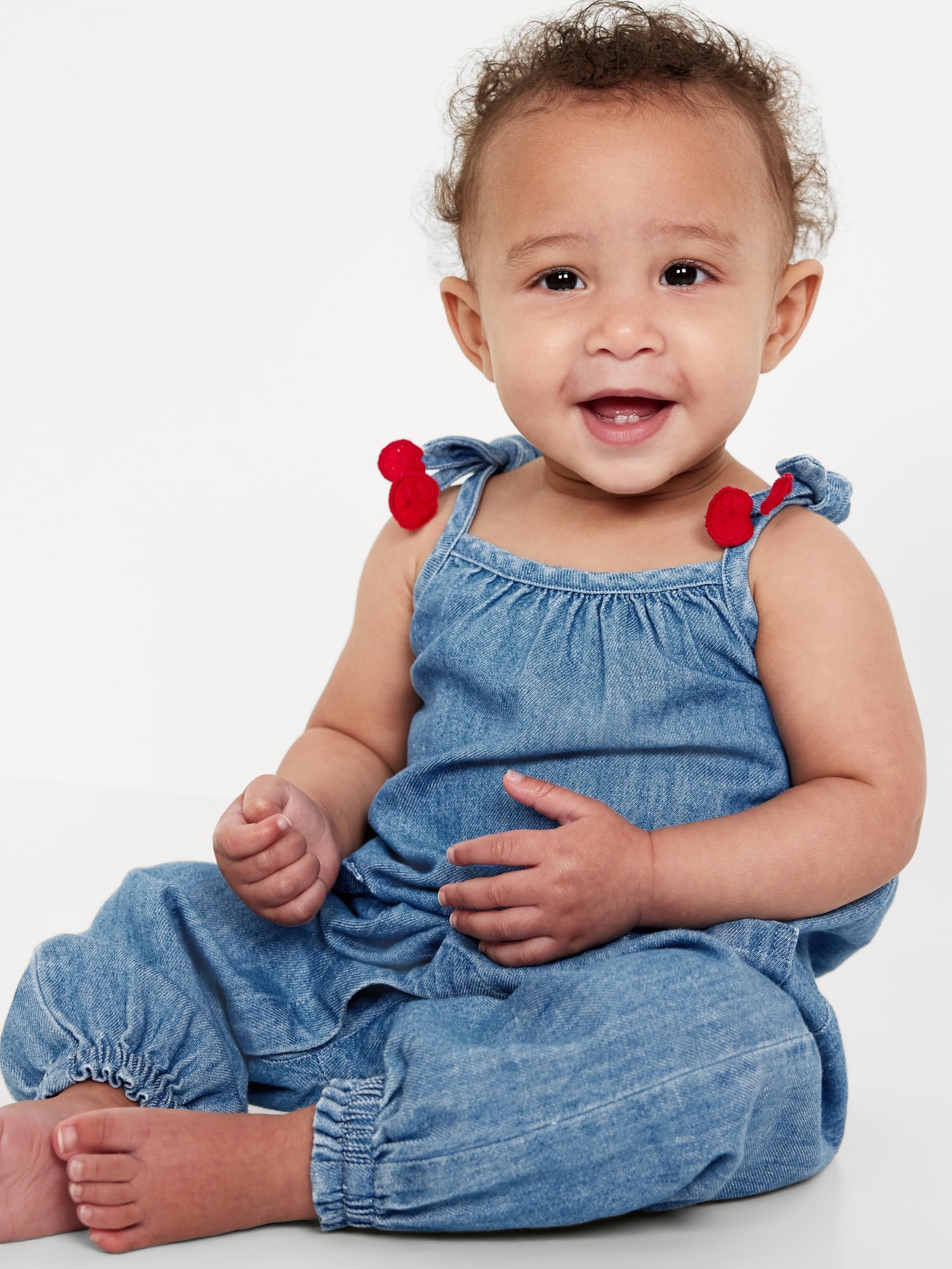 Sleeveless Cherry Tie-Knot Pocket Jumpsuit for Baby
