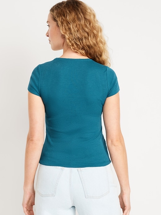 Image number 2 showing, Lace-Trim Rib-Knit Top