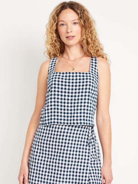 Linen-Blend Crop Top