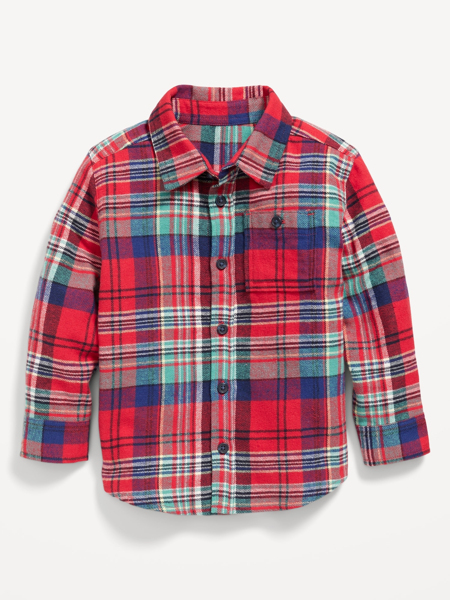 Cozy Long-Sleeve Plaid Pocket Shirt for Toddler Boys - Red