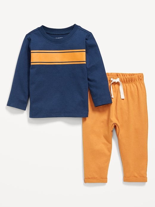 View large product image 1 of 2. Long-Sleeve Jersey-Knit T-Shirt and Pants Set for Baby