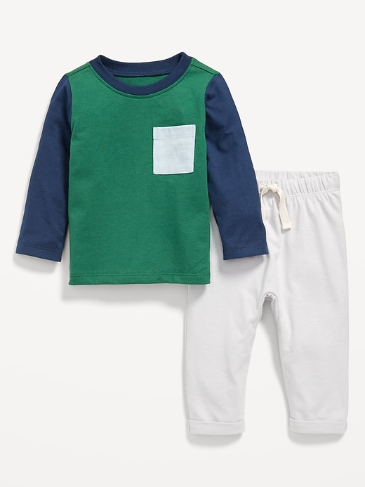 View large product image 1 of 2. Long-Sleeve Pocket T-Shirt and Pants Set for Baby