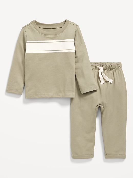 View large product image 1 of 2. Long-Sleeve Jersey-Knit T-Shirt and Pants Set for Baby