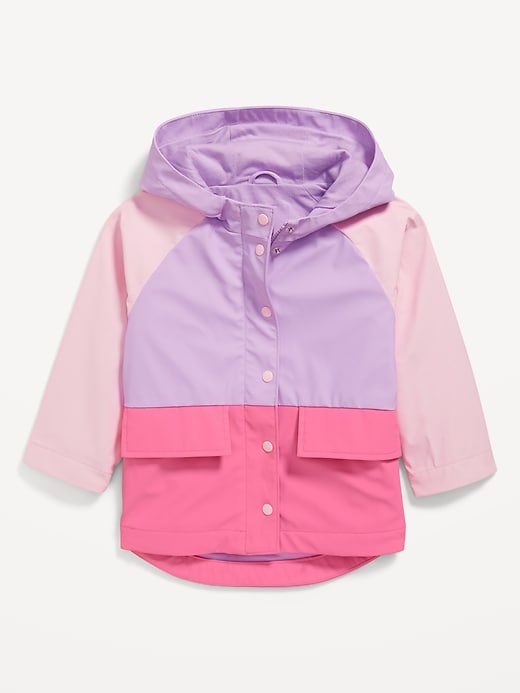 View large product image 1 of 2. Water-Resistant Color-Block Hooded Jacket for Toddler Girls