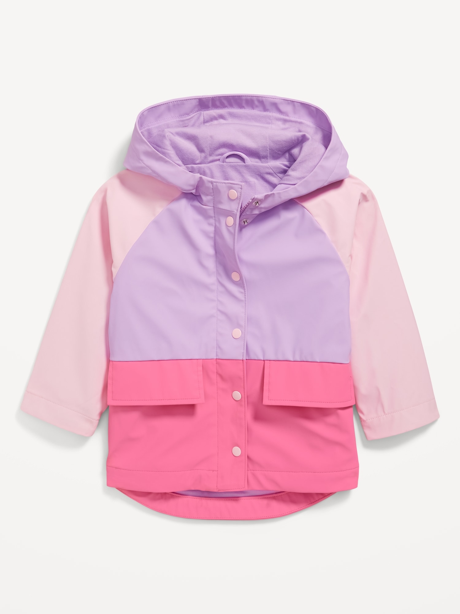 Water-Resistant Color-Block Hooded Jacket for Toddler Girls