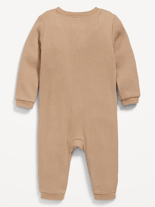 View large product image 2 of 2. Long-Sleeve Thermal-Knit Henley One-Piece for Baby