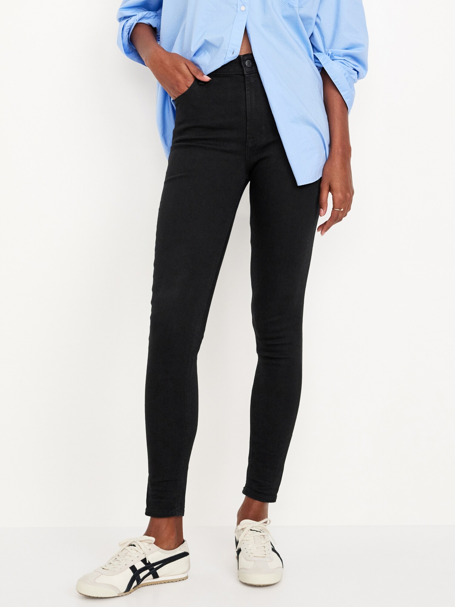 Женские джинсы Old Navy High-Waisted Wow Super-Skinny, цвет: Чёрный варёный — фото 2