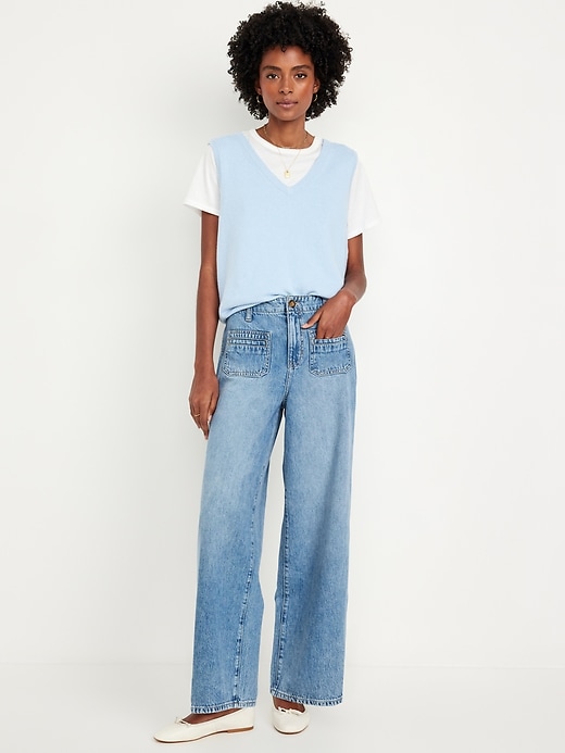 Image number 1 showing, High-Waisted Baggy Wide-Leg Trouser Jeans