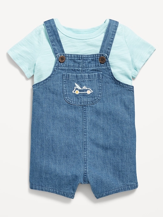 View large product image 1 of 3. Little Navy Organic-Cotton T-Shirt and Overalls Set for Baby