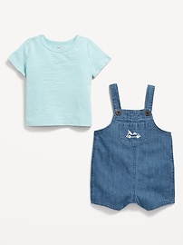 View large product image 3 of 3. Little Navy Organic-Cotton T-Shirt and Overalls Set for Baby