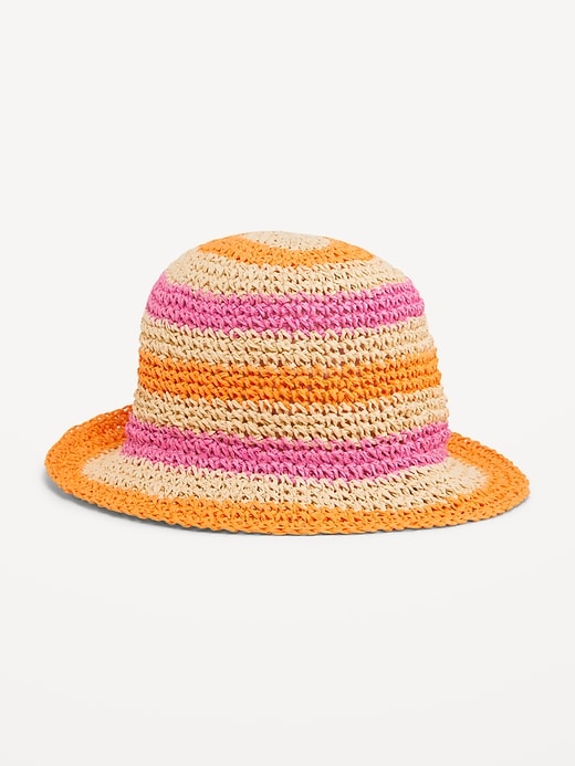 View large product image 1 of 1. Crochet Bucket Straw Hat for Girls