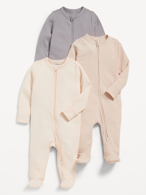 2-Way-Zip Sleep & Play Footed One-Piece 3-Pack for Baby - Neutrals