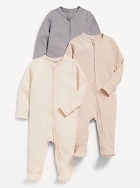 Image number 1 showing, 2-Way-Zip Sleep & Play Footed One-Piece 3-Pack for Baby