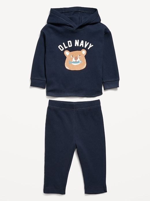 View large product image 2 of 2. Thermal-Knit Logo-Graphic Hooded Top and Pants Set for Baby