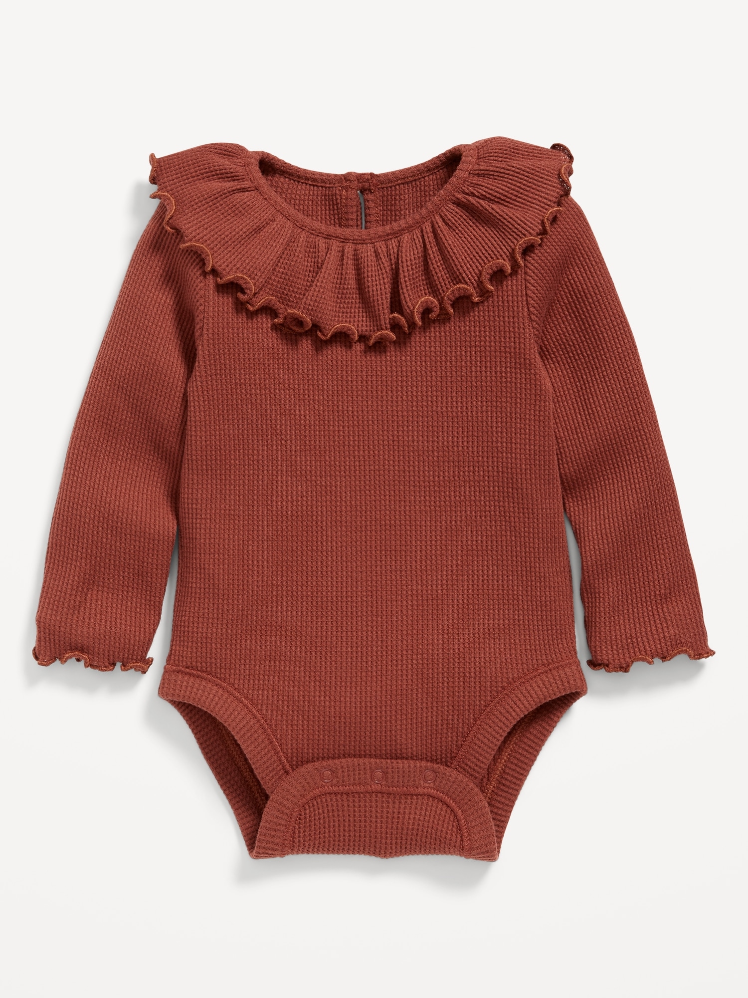 Long-Sleeve Ruffle-Trim Thermal-Knit Bodysuit for Baby