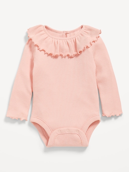 View large product image 1 of 2. Long-Sleeve Ruffle-Trim Thermal-Knit Bodysuit for Baby